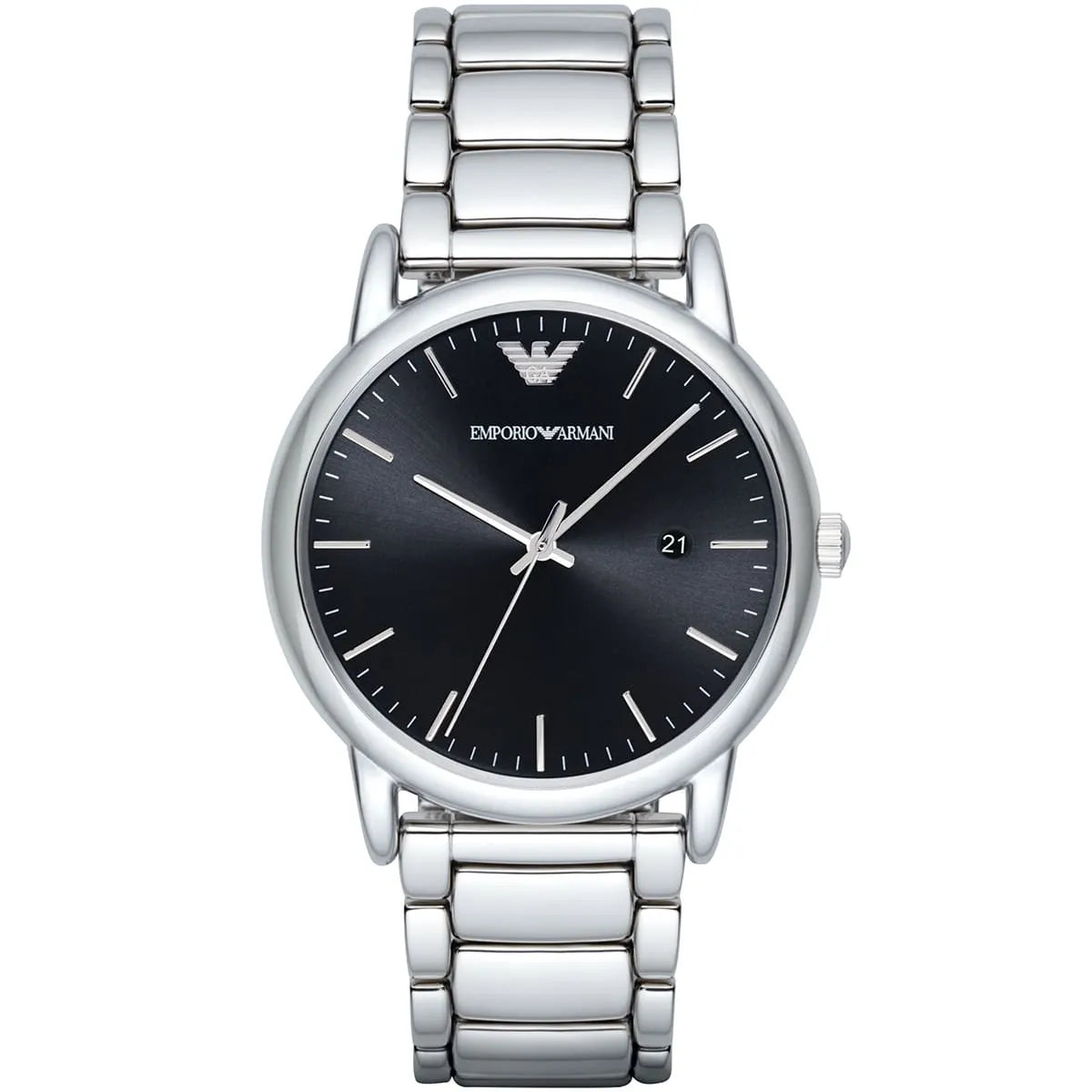 Emporio Armani Luigi AR2499 black dial silver steel watch front view