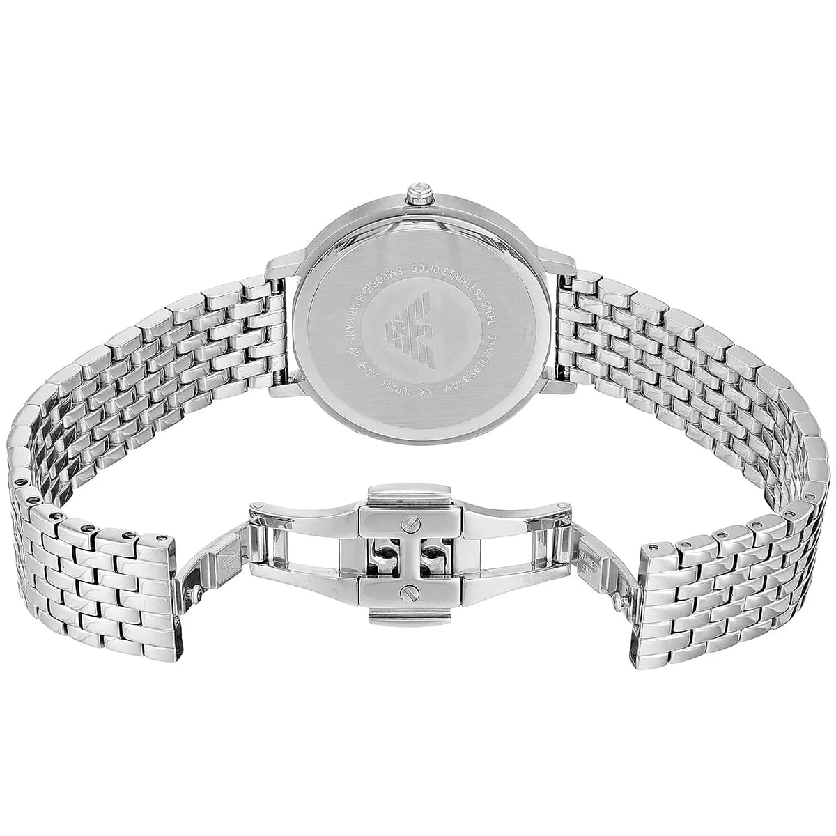 Emporio Armani Kappa watch case back showing stainless steel backing and Emporio Armani branding
