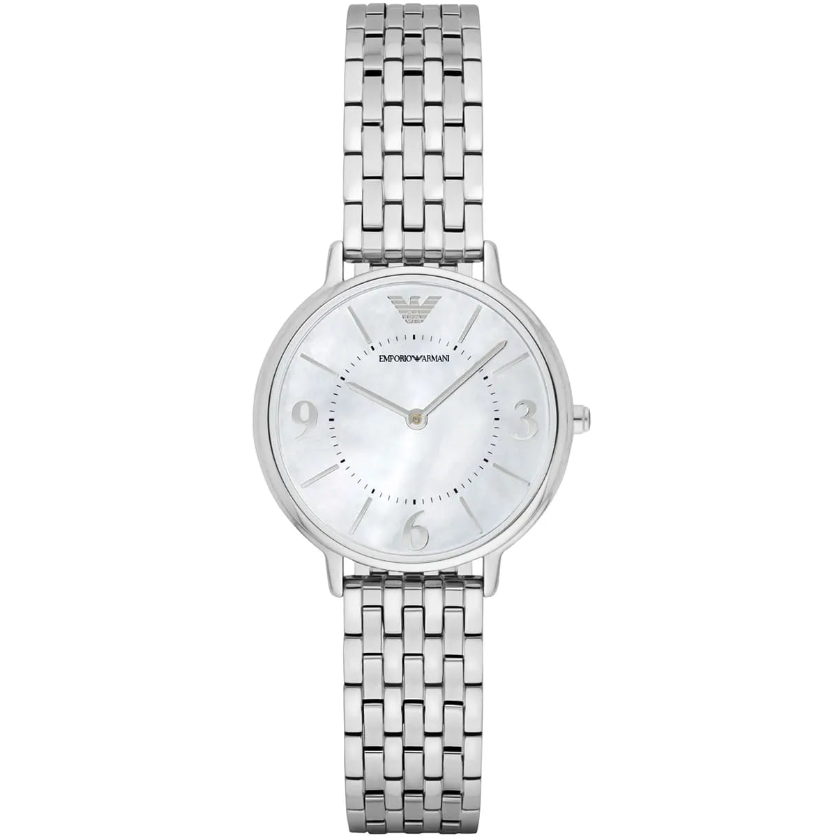 Emporio Armani Kappa silver women's watch with white mother-of-pearl dial and matching bracelet