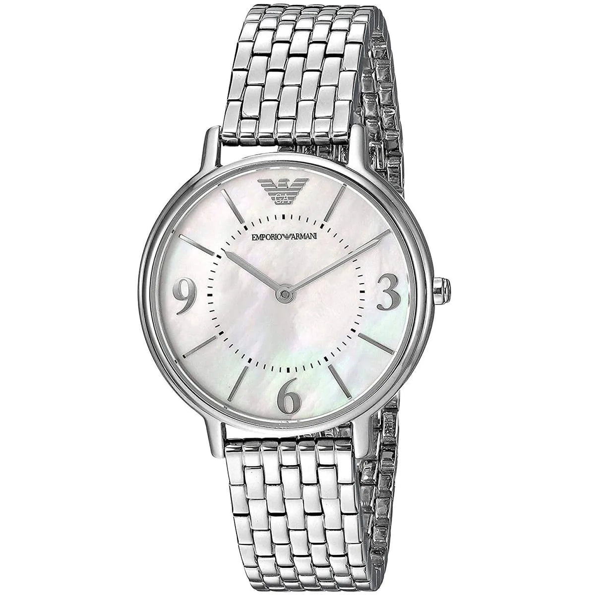 Emporio Armani Kappa silver women's watch with mother-of-pearl white dial and stainless steel bracelet