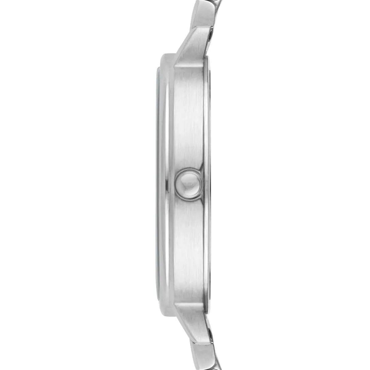 Emporio Armani Kappa women's watch side profile showing silver stainless steel case