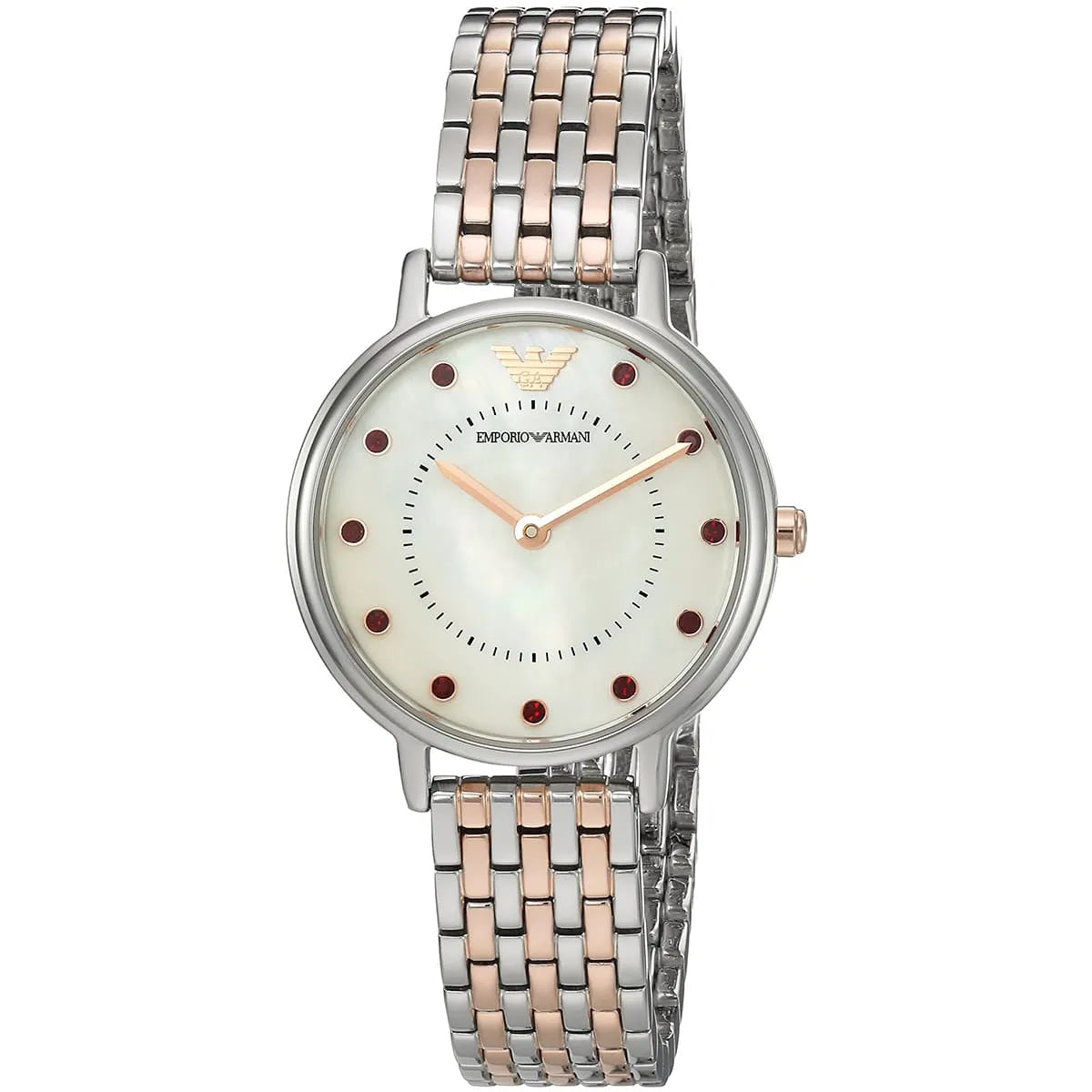 Emporio Armani AR2515 dress watch with mother of pearl dial and two-tone steel rose gold bracelet