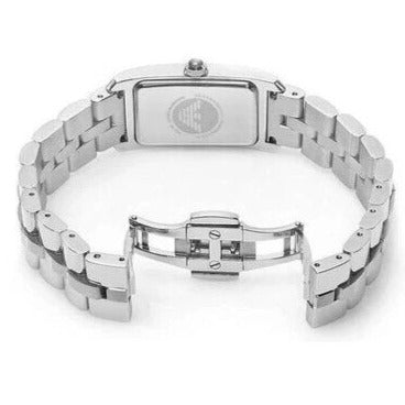 Stainless steel bracelet viewed from back showing deployant clasp closure
