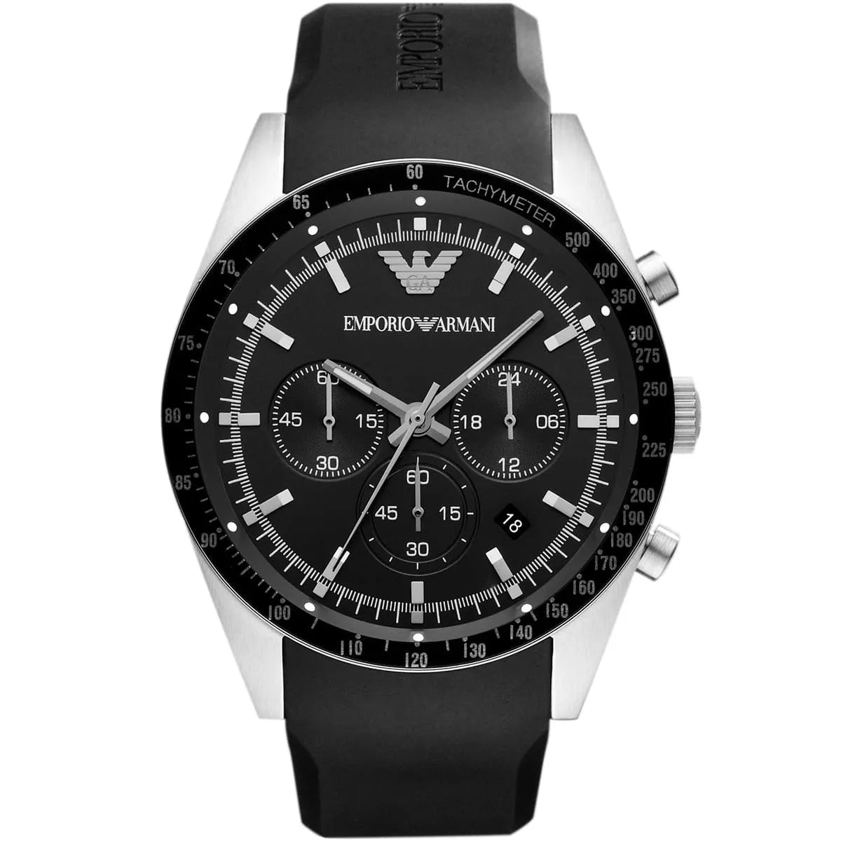 Emporio Armani AR5985 chronograph men's watch with black dial and rubber strap