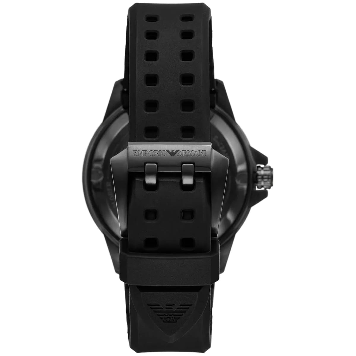 Emporio Armani Sea Explorer black silicone strap with buckle closure detail