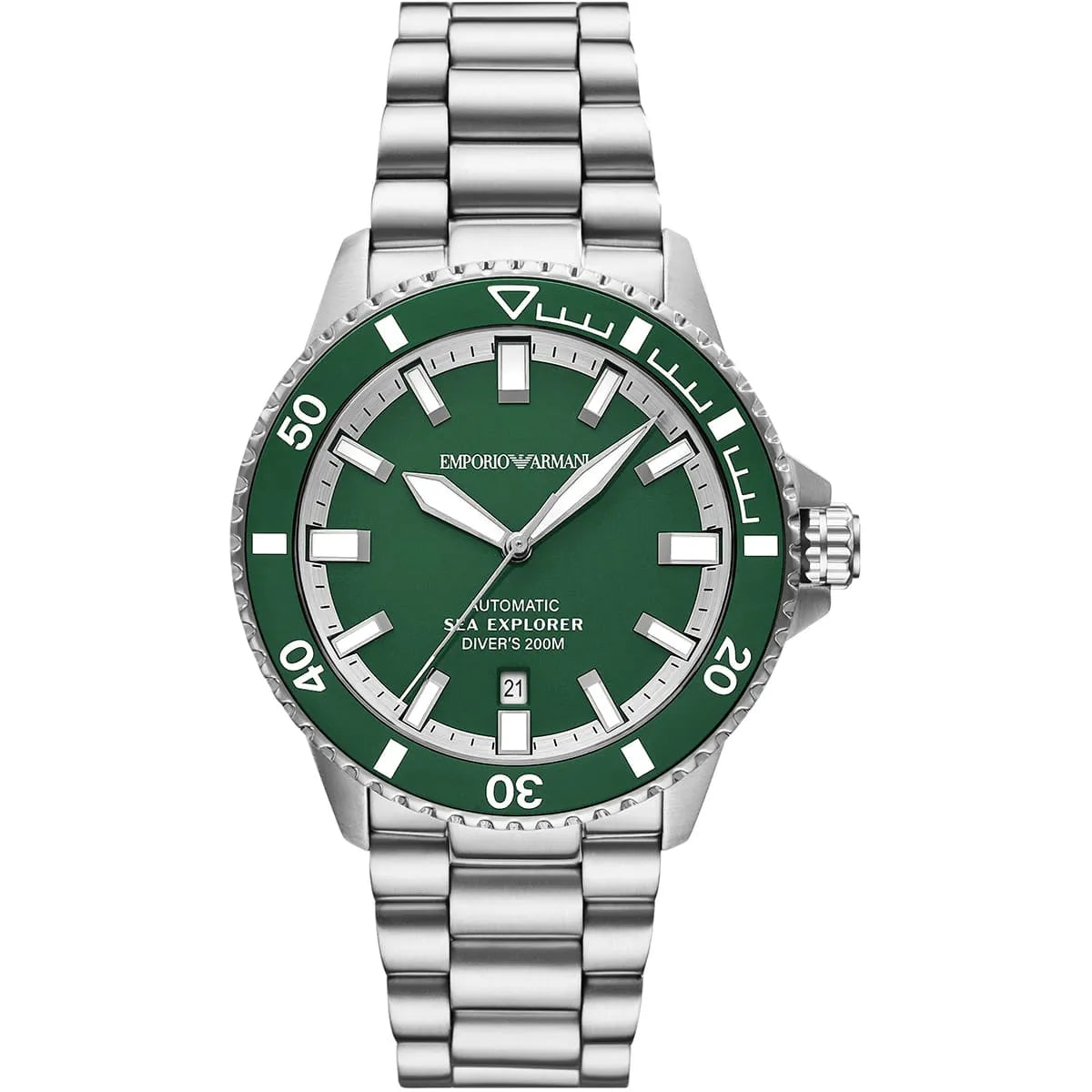 Emporio Armani Sea Explorer Green Dial Silver Steel Strap Watch for Men - AR60088 AR60088 - Image 1