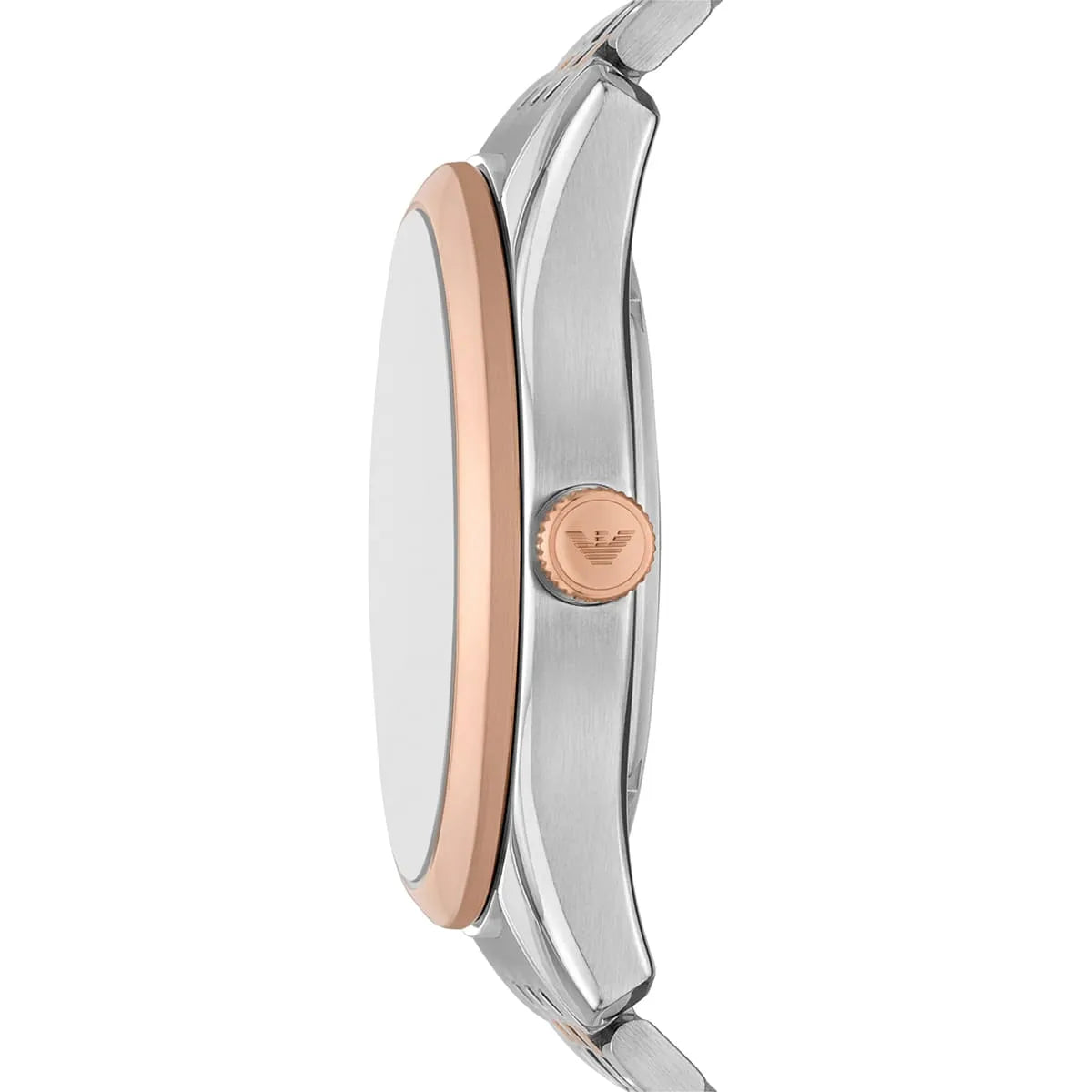 Two-tone silver and rose gold stainless steel bracelet on Emporio Armani AR60092