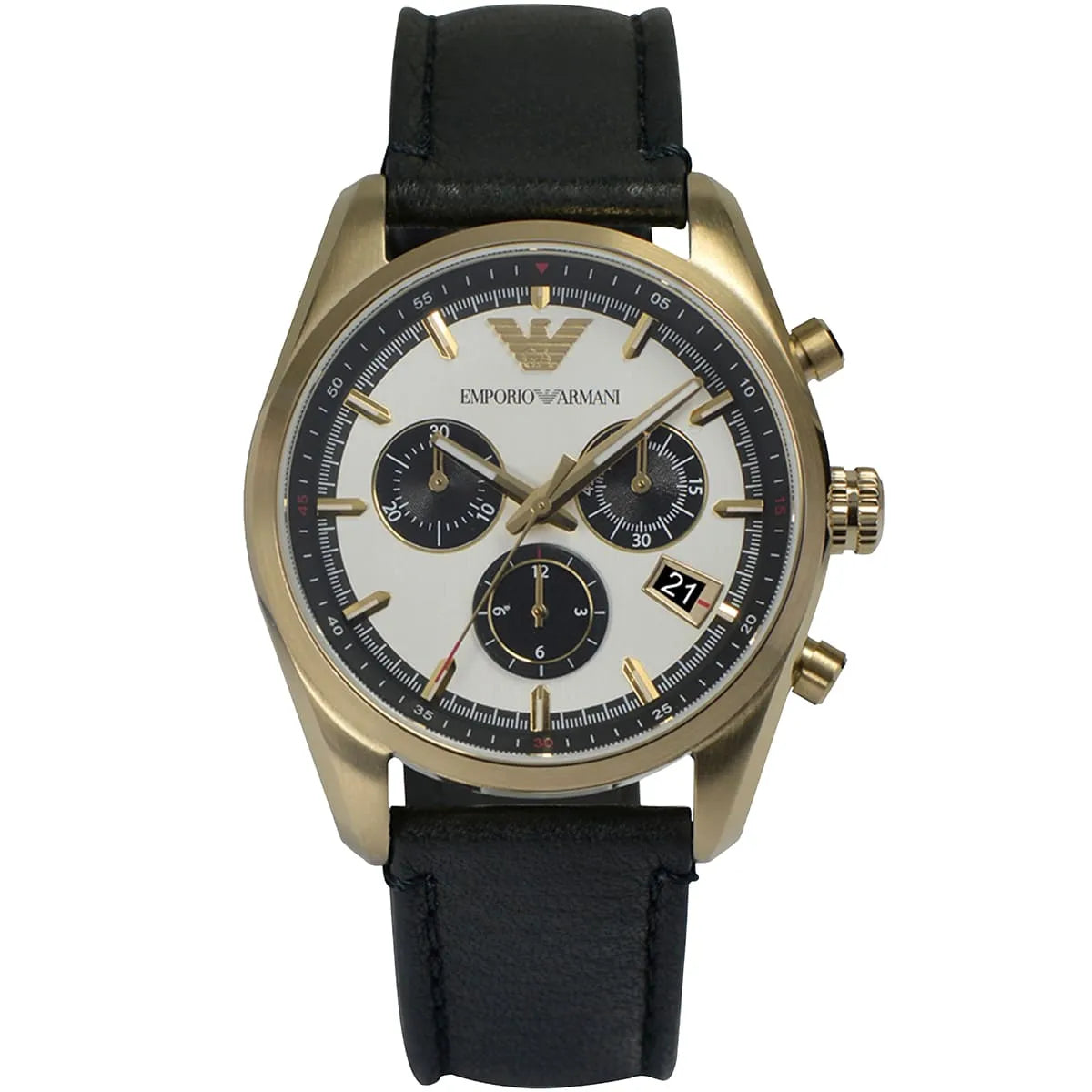 Emporio Armani Luigi AR6012 chronograph watch with cream dial and black leather strap
