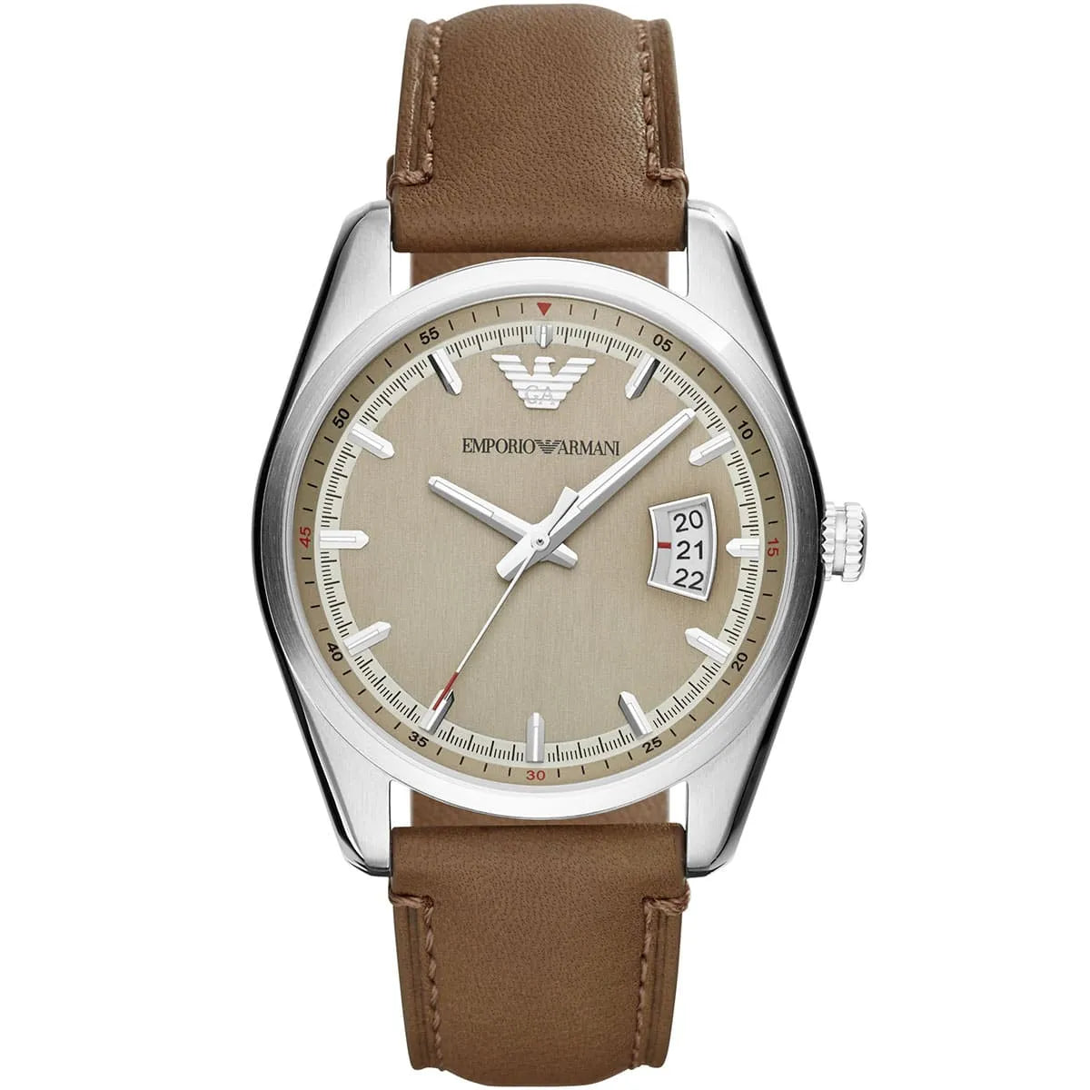 Emporio Armani SPORTIVO AR6016 watch with beige dial and brown leather strap