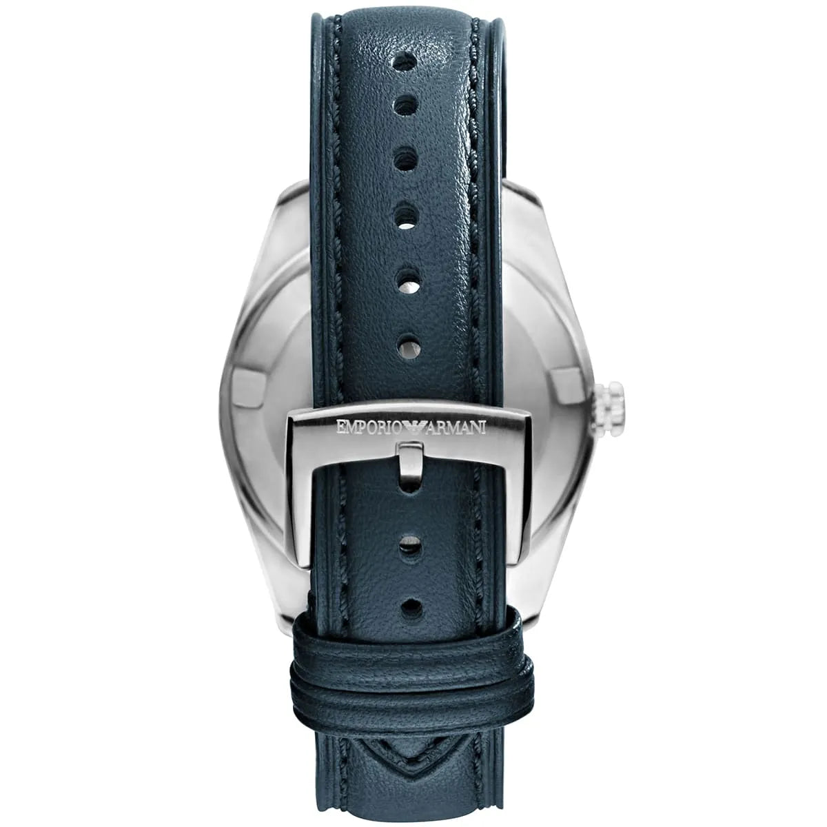 AR6017 caseback view showing silver case back with Emporio Armani branding