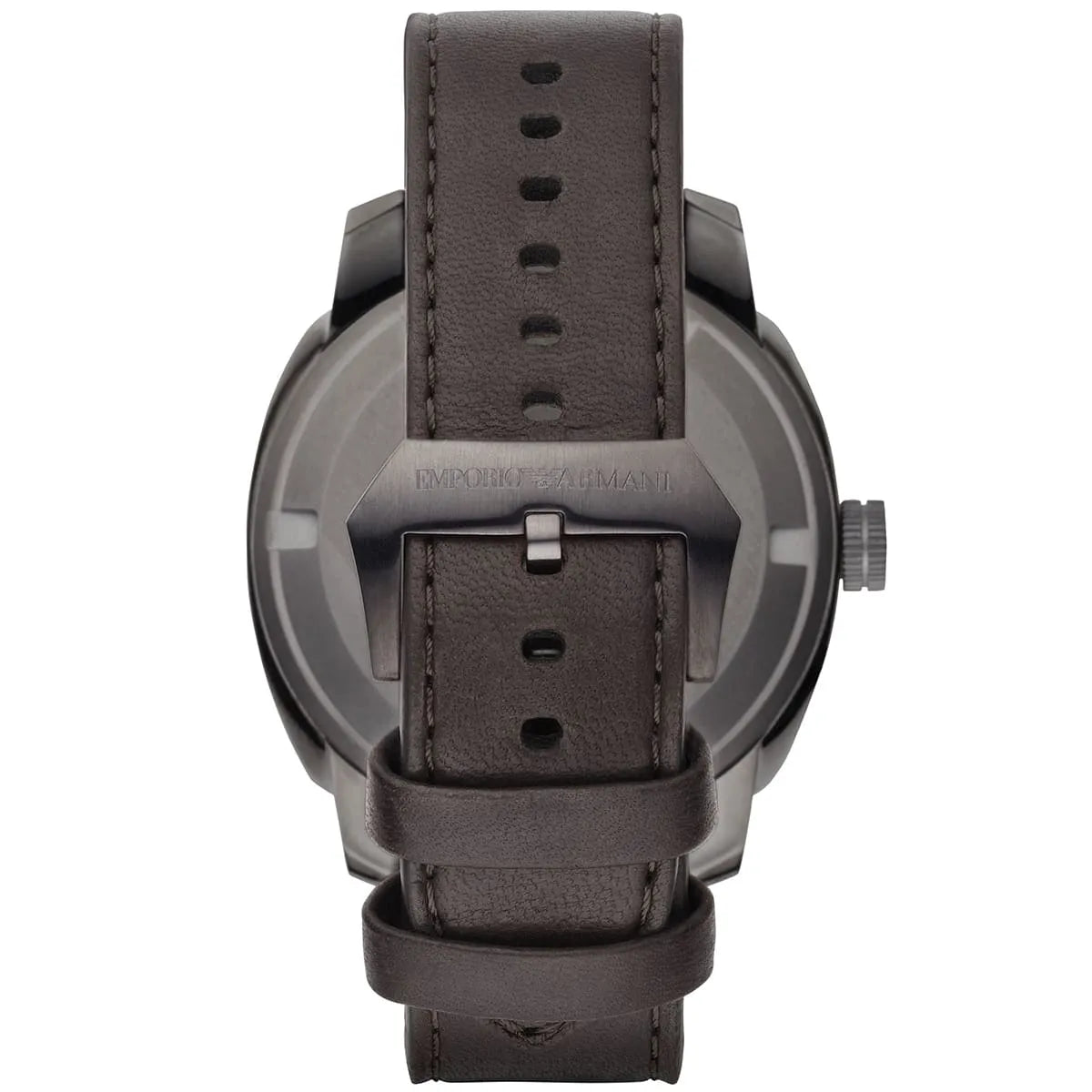 Dark brown leather strap with stitching detail for AR6055 chronograph