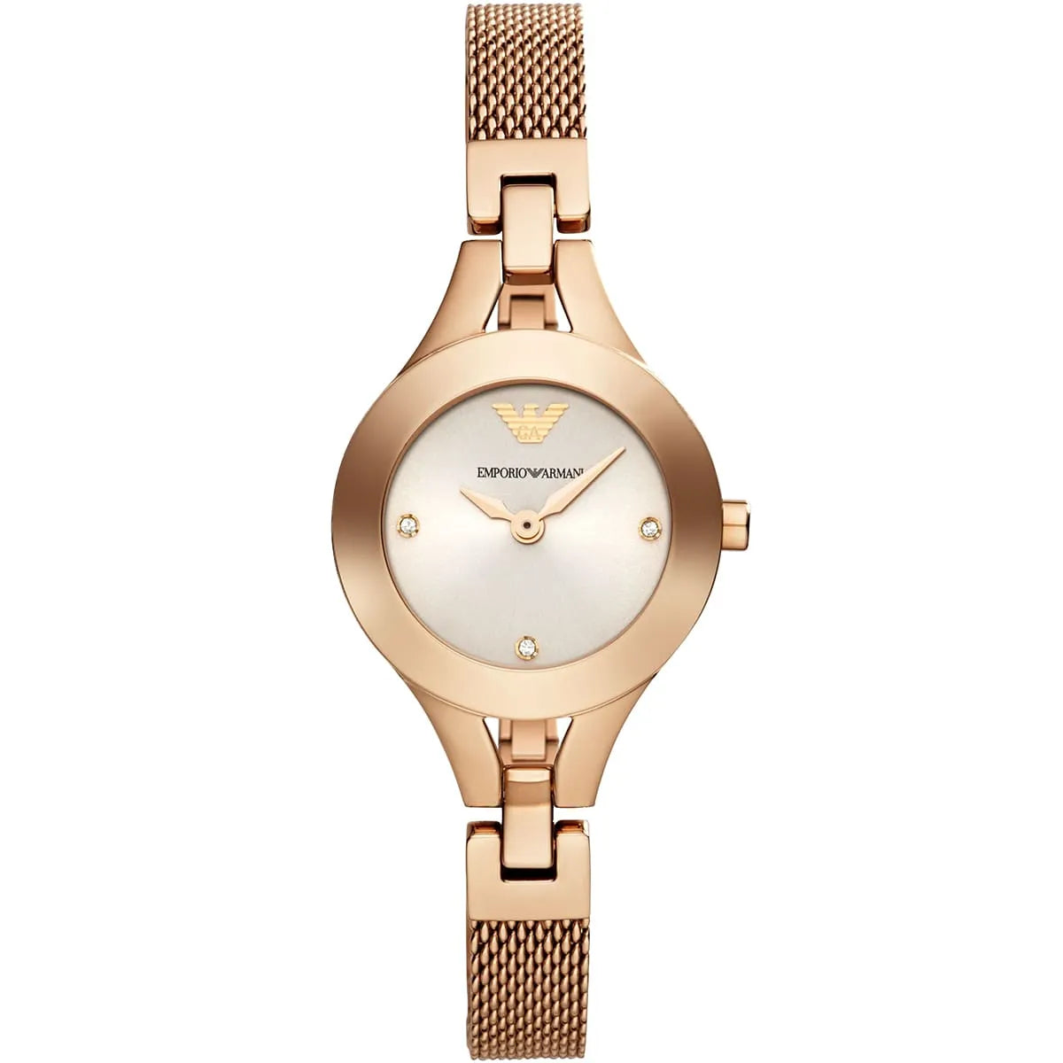 Emporio Armani Chiara women's watch with silver dial, rose gold case and mesh strap