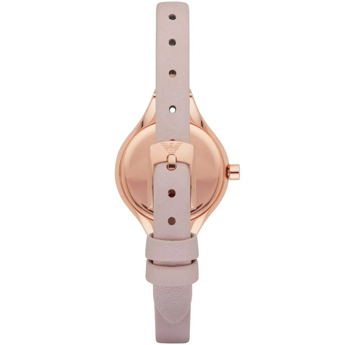 Emporio Armani Chiara AR7413 rose gold caseback with pink leather strap