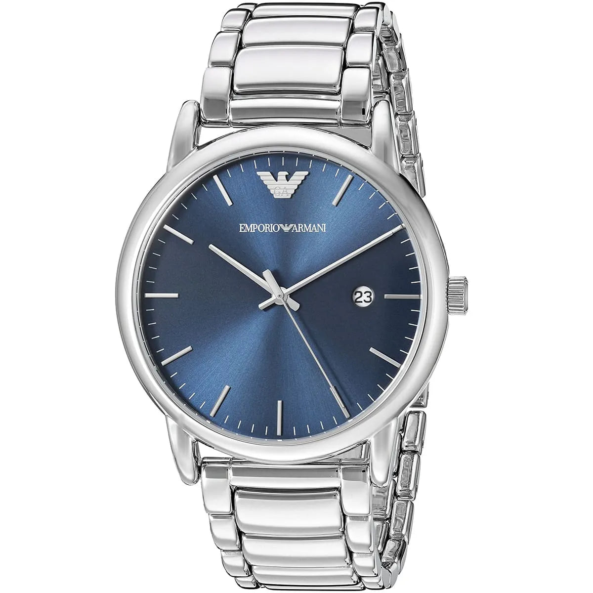 Emporio Armani Luigi AR8033 men's watch with sunray blue dial and silver stainless steel bracelet