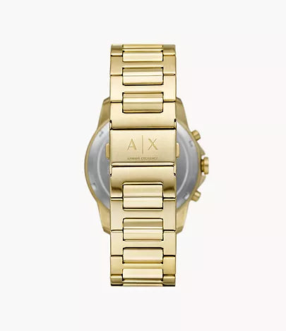Caseback view of Armani Exchange AX1746 watch showing stainless steel band