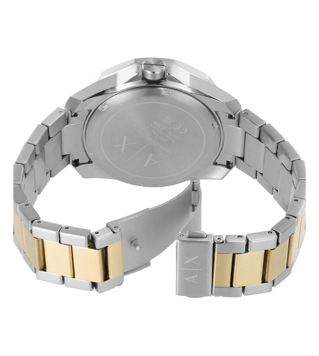 Armani Exchange AX1956 caseback with engraved branding and two-tone strap