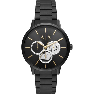 Armani Exchange Cayde AX2748 black multifunction watch with dial window and gold-tone indices