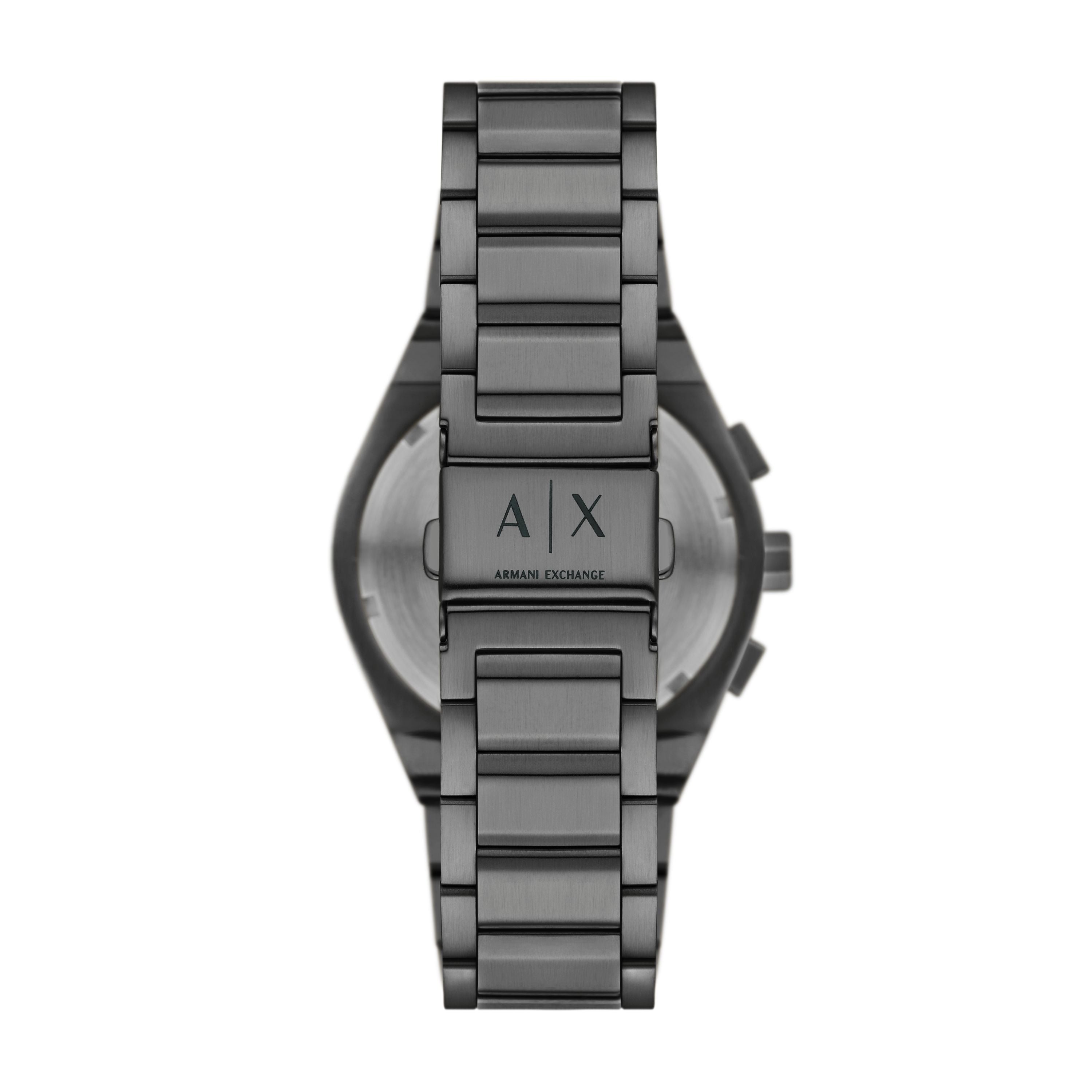 Armani Exchange AX4182 watch case back view with stainless steel bracelet