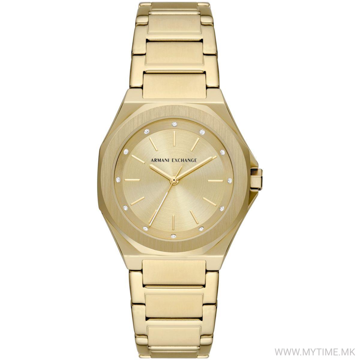 Armani Exchange AX4608 all-gold women's watch with round dial and link bracelet