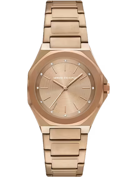 Armani Exchange Andrea rose gold women's watch with sunburst dial and matching bracelet