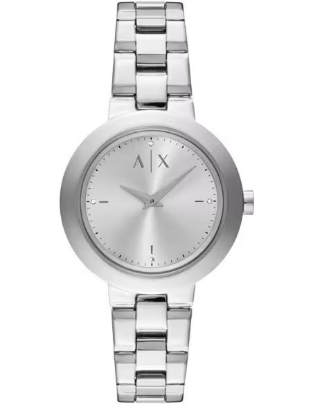 Armani Exchange Jackie AX5170 silver women's watch with silver bracelet, front view