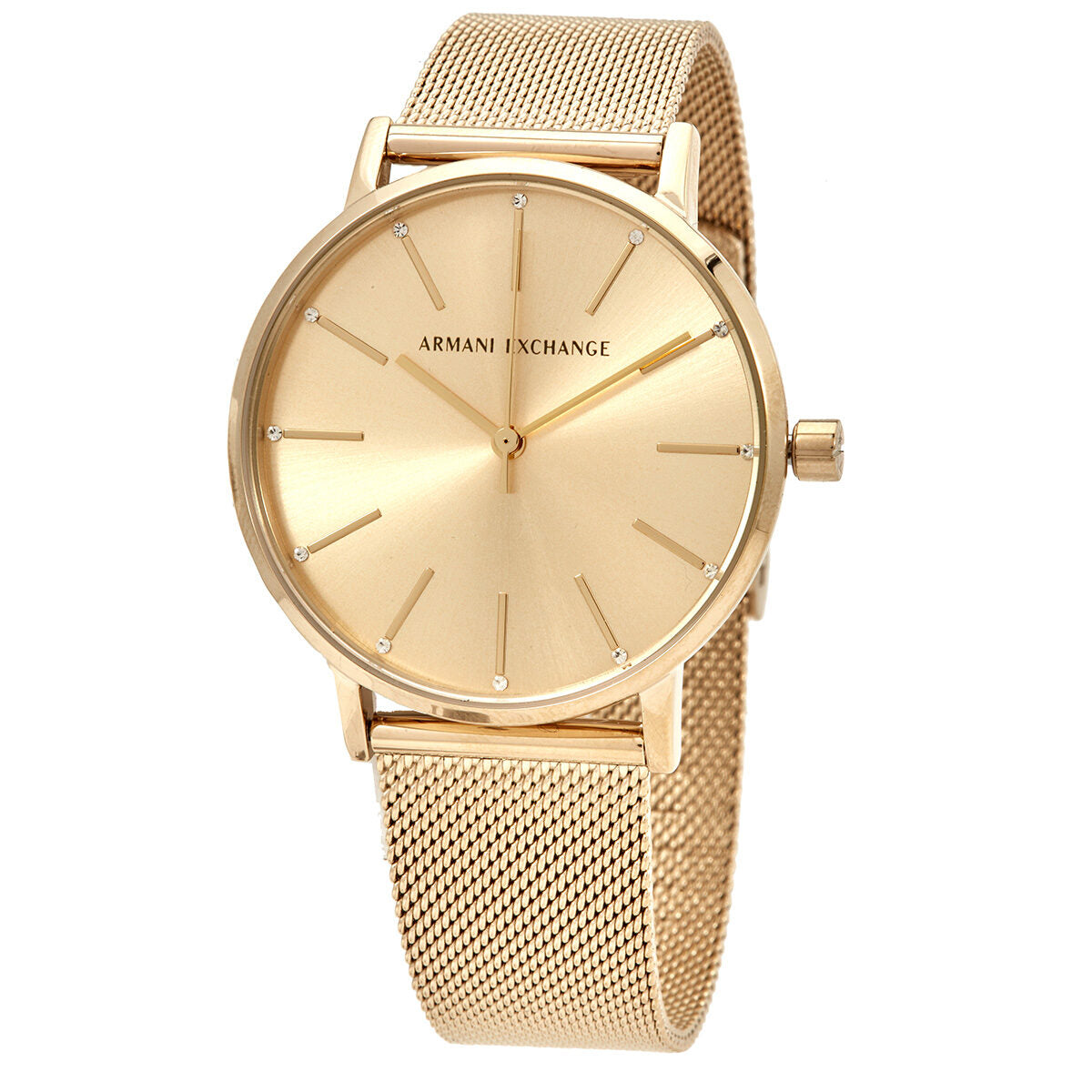 Armani Exchange AX5536 gold quartz ladies watch with champagne dial and mesh strap