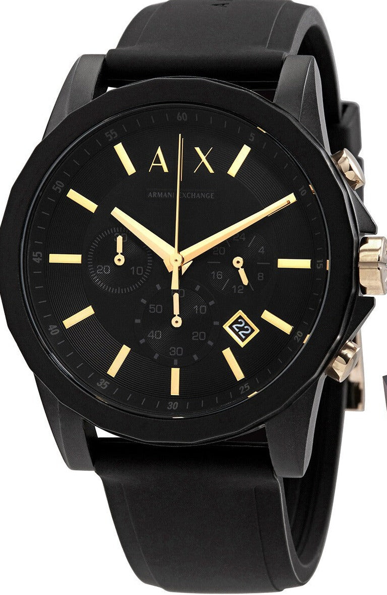 Armani Exchange AX7105 chronograph watch with black dial and gold-tone hands