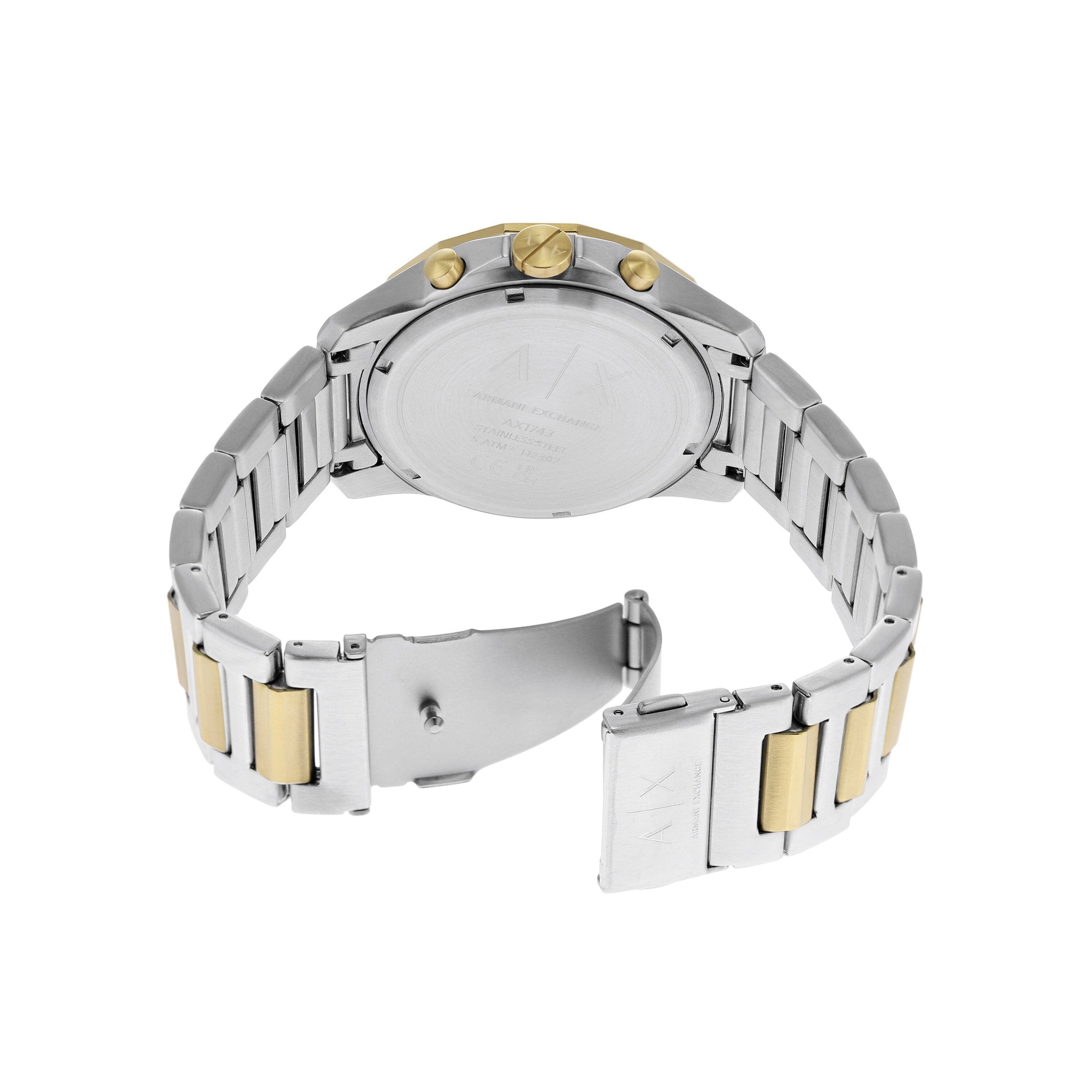 Armani Exchange Banks two-tone stainless steel bracelet with fold-over clasp and links