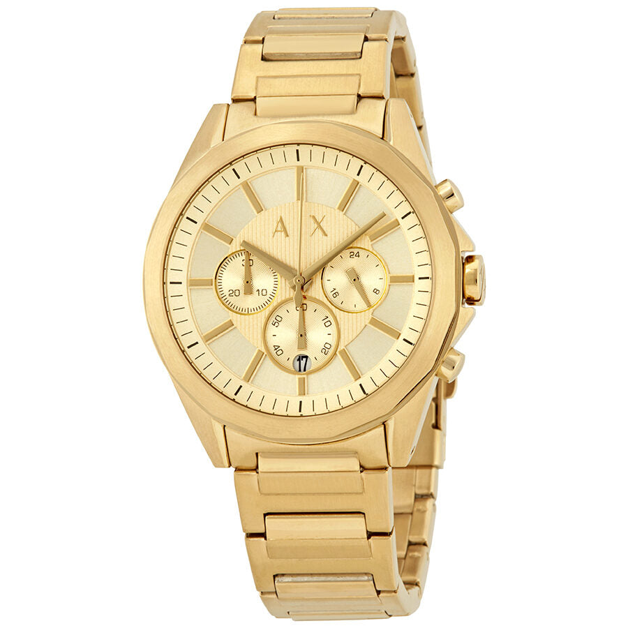 Armani Exchange Drexler all gold chronograph watch with gold dial and three subdials