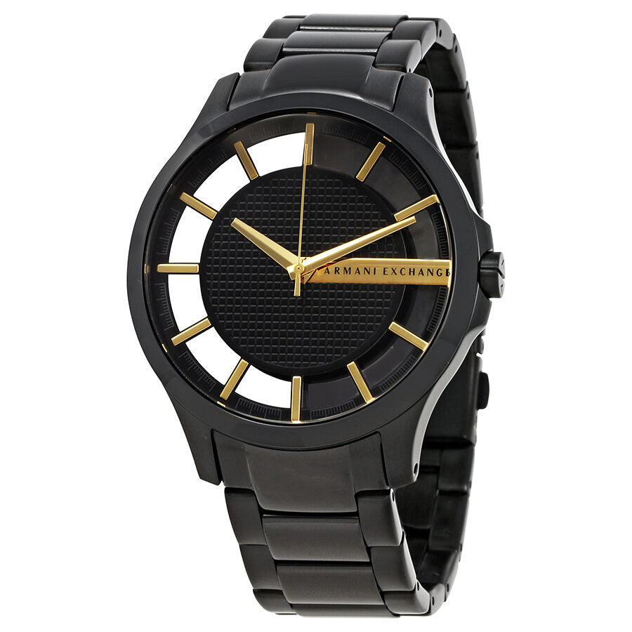 Armani Exchange Hampton black dial men's watch with gold-tone hands and indices, black stainless steel bracelet