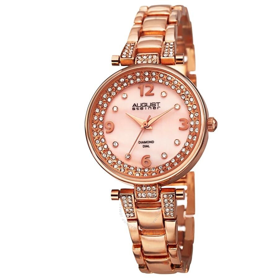 August Steiner Diamond Pink Mother of Pearl Dial Ladies Watch AS8137RG - The Watches Men & Co