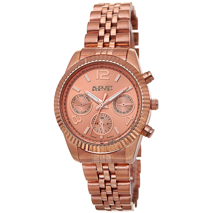 August Steiner Multi-Function Rose Dial Rose Gold-tone Ladies Watch AS8103RG - The Watches Men & Co