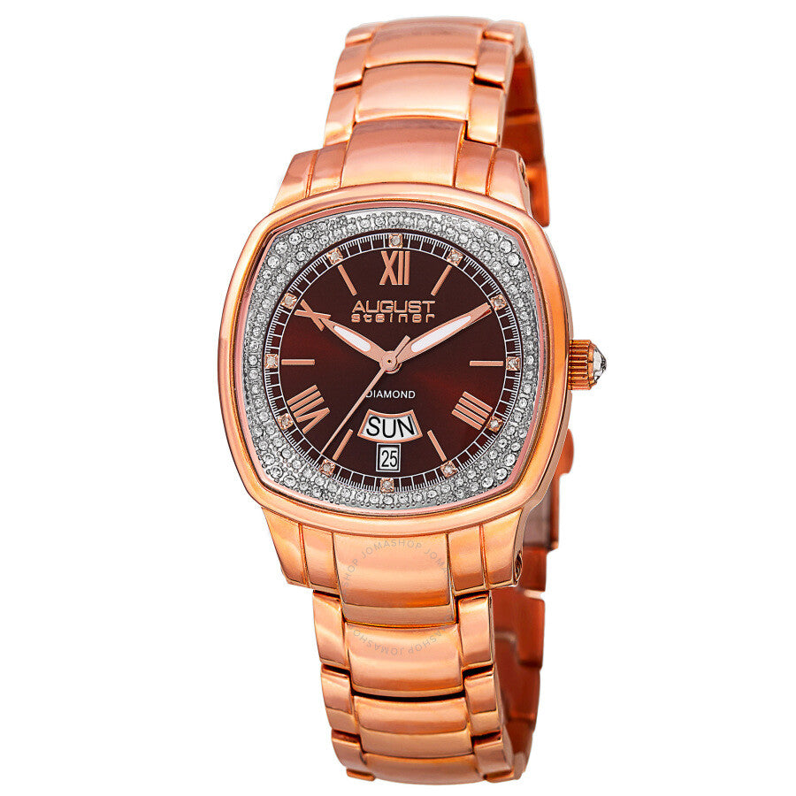 August Steiner Quartz Diamond Brown Dial Ladies Watch AS8193RGBR - The Watches Men & Co