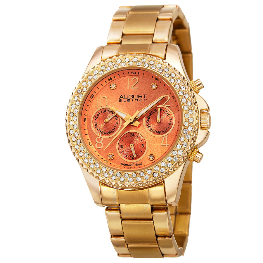 August Steiner Quartz Diamond Orange Dial Ladies Watch AS8136YGOR - The Watches Men & Co