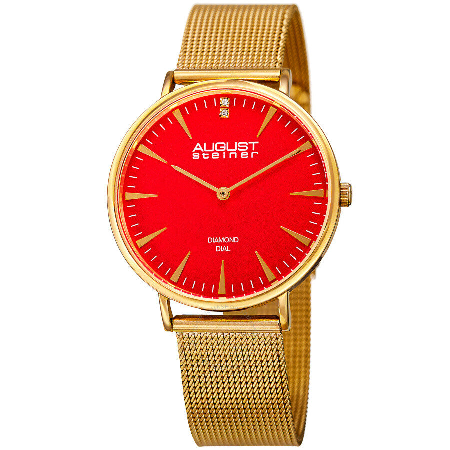 August Steiner Quartz Diamond Orange Dial Ladies Watch AS8207YG - The Watches Men & Co