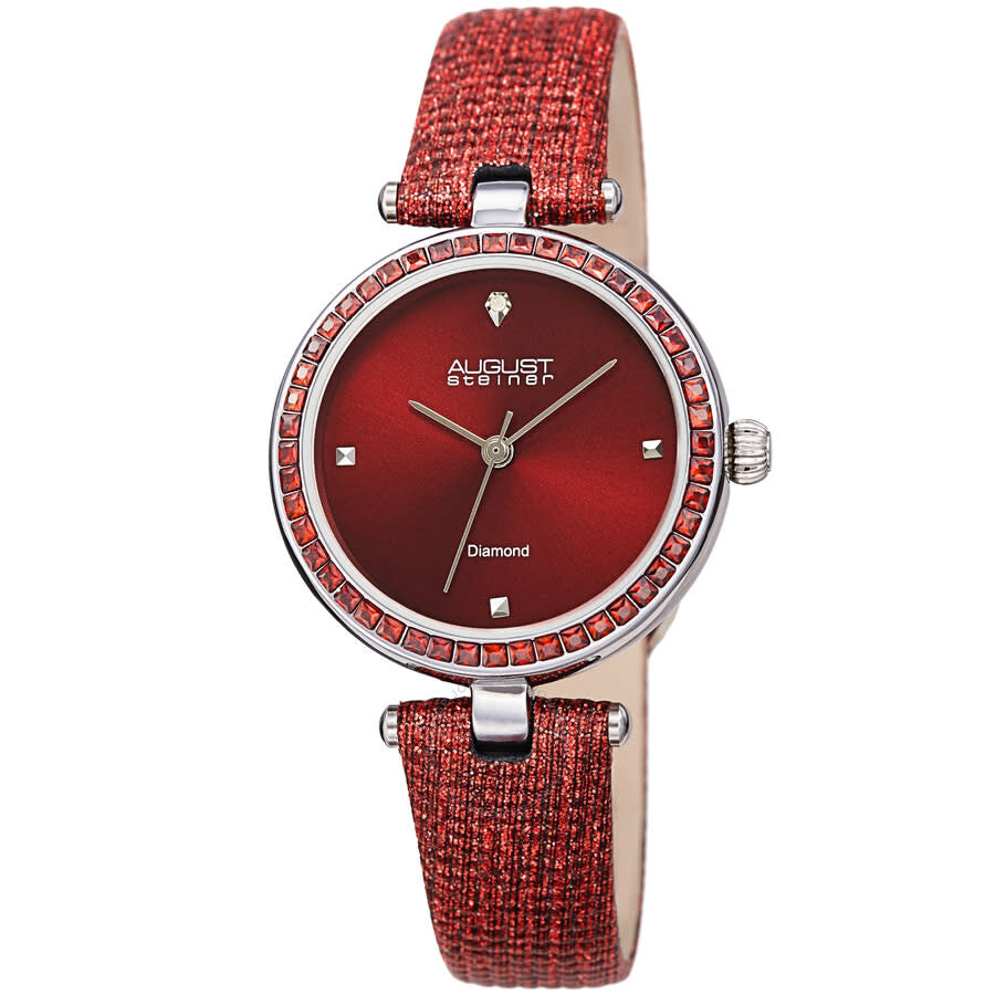 August Steiner Quartz Diamond Red Dial Ladies Watch AS8280RD - The Watches Men & Co