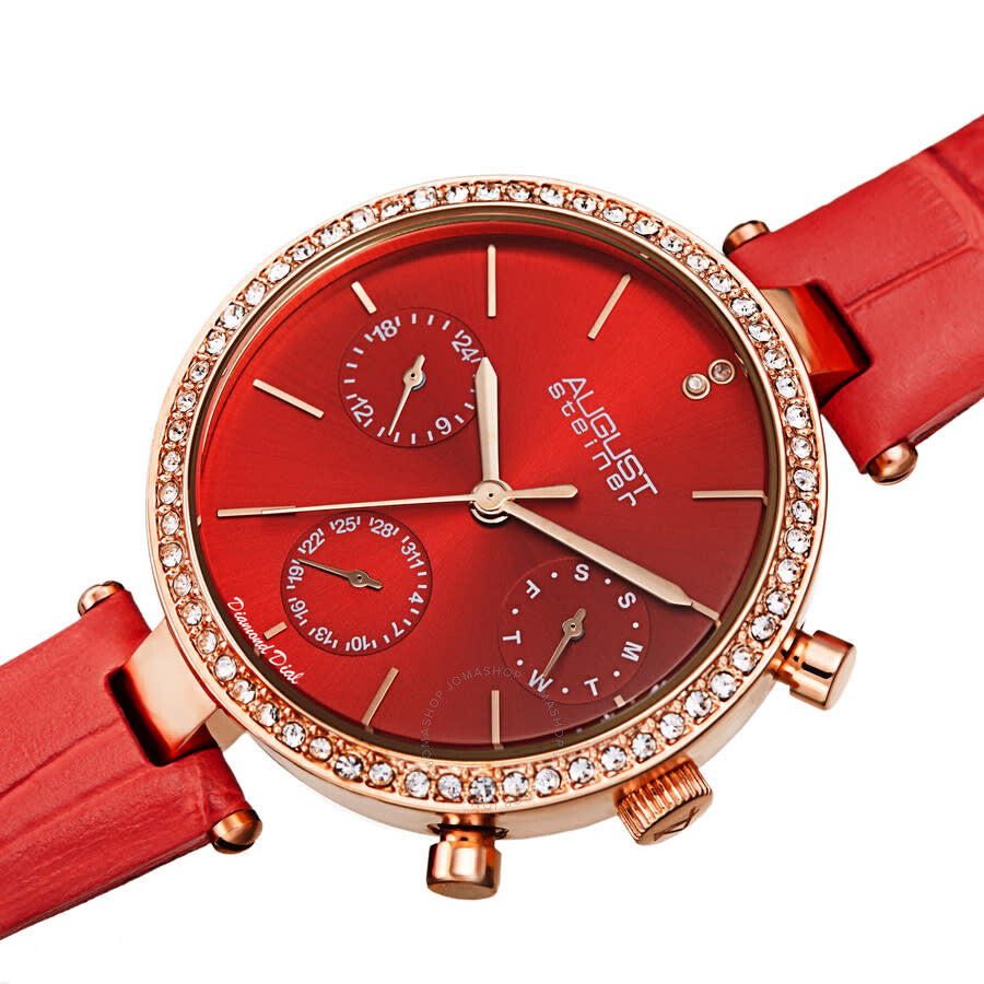 August Steiner Quartz Diamond Red Dial Ladies Watch AS8288RD - The Watches Men & Co #2
