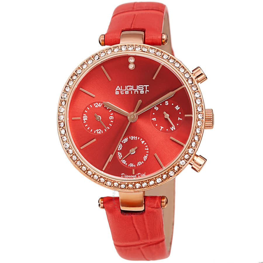 August Steiner Quartz Diamond Red Dial Ladies Watch AS8288RD - The Watches Men & Co