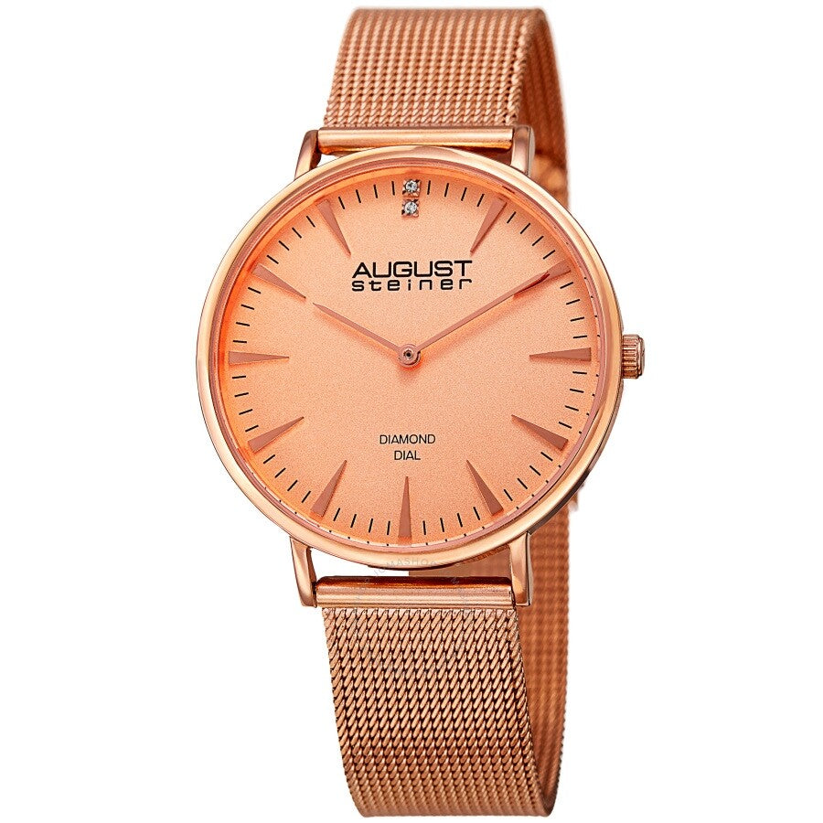 August Steiner Quartz Diamond Rose Dial Ladies Watch AS8207RG - The Watches Men & Co