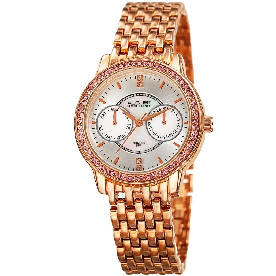 August Steiner Quartz Diamond Silver Dial Ladies Watch AS8228RG - The Watches Men & Co
