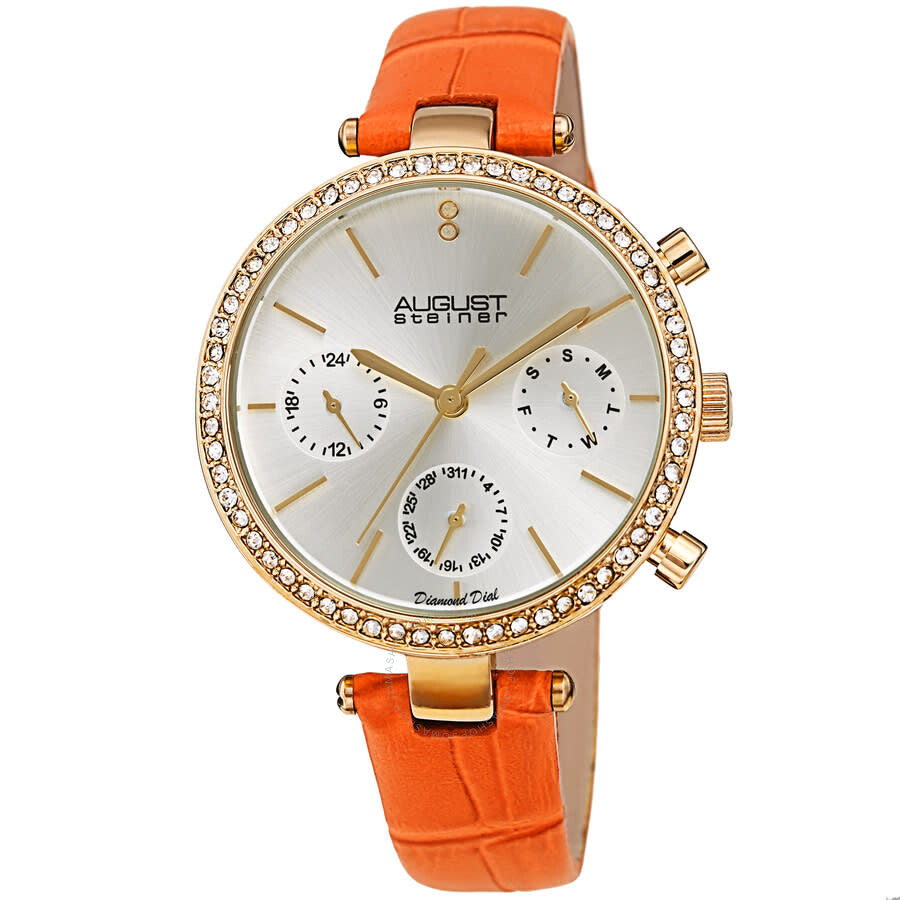 August Steiner Quartz Diamond Silver Dial Ladies Watch AS8288OR - The Watches Men & Co