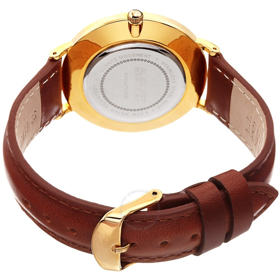 August Steiner Quartz White Dial Brown Leather Ladies Watch AS8247YGBR - The Watches Men & Co #4