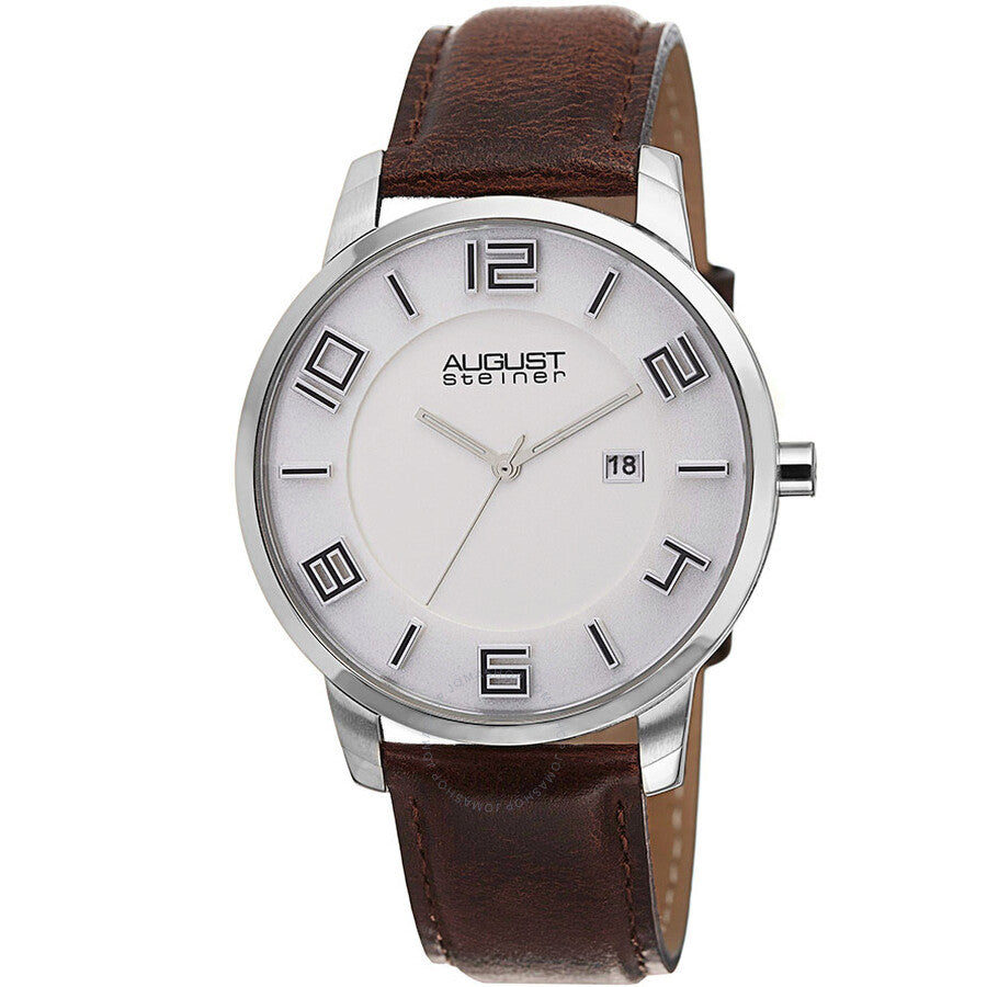 August Steiner White Dial Brown Leather Men's Watch AS8108BR - The Watches Men & Co