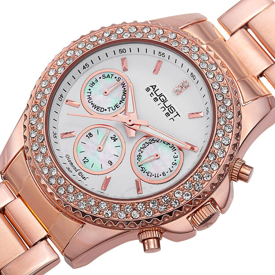 August Steiner White Dial Rose Gold-tone Ladies Watch AS8100RG - The Watches Men & Co #2