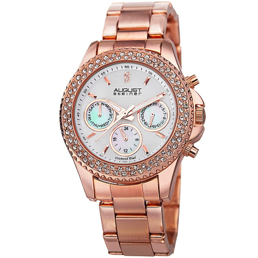 August Steiner White Dial Rose Gold-tone Ladies Watch AS8100RG - The Watches Men & Co