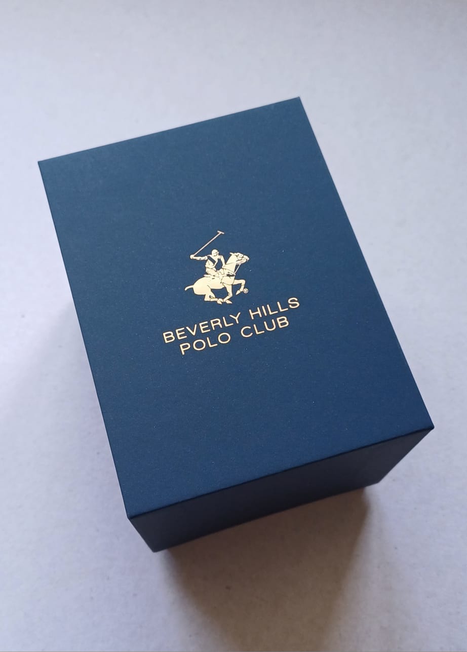 Beverly Hills Polo Club watch presentation box in blue with gold logo