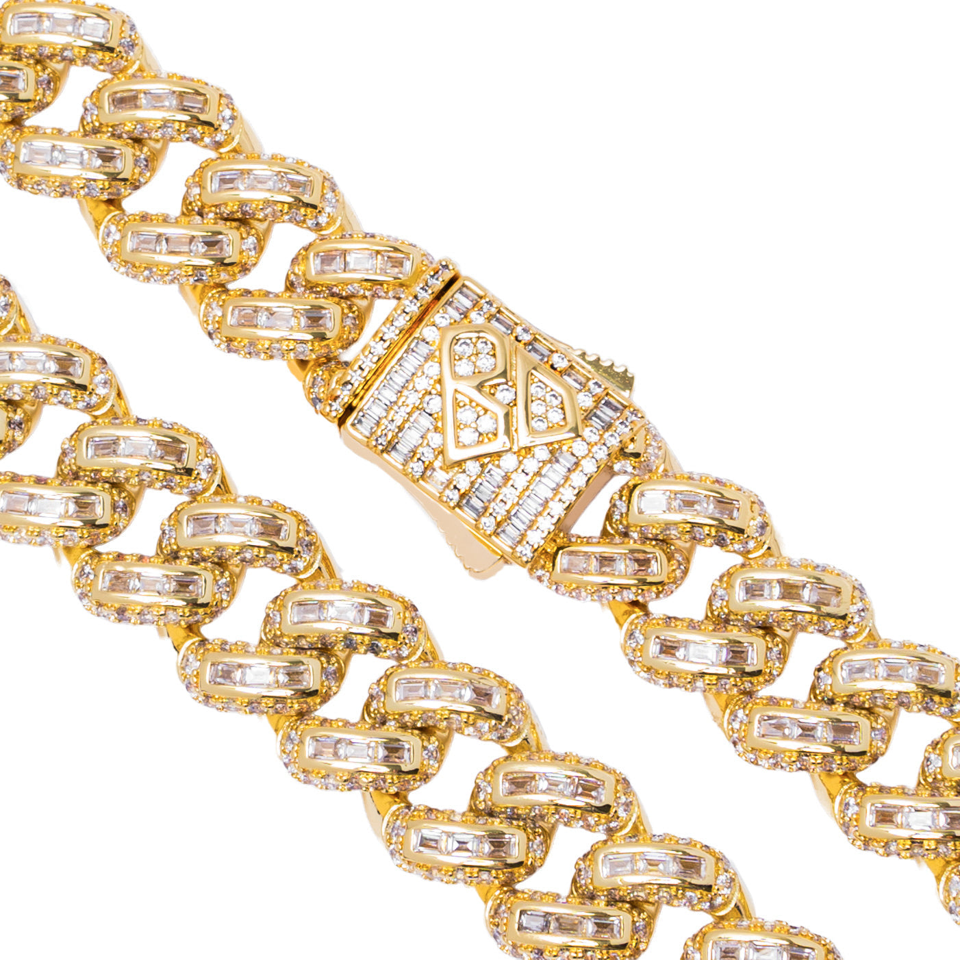 Big Daddy 12MM Baguette Miami Cuban Link Gold Chain - Chain
