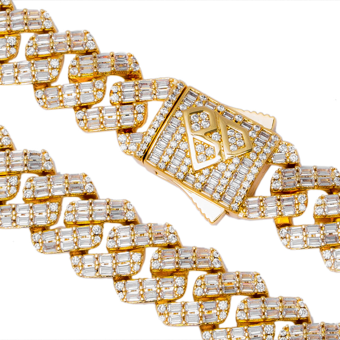 Big Daddy 12MM Gold & Baguette Diamond Prong Cuban Chain - Chain