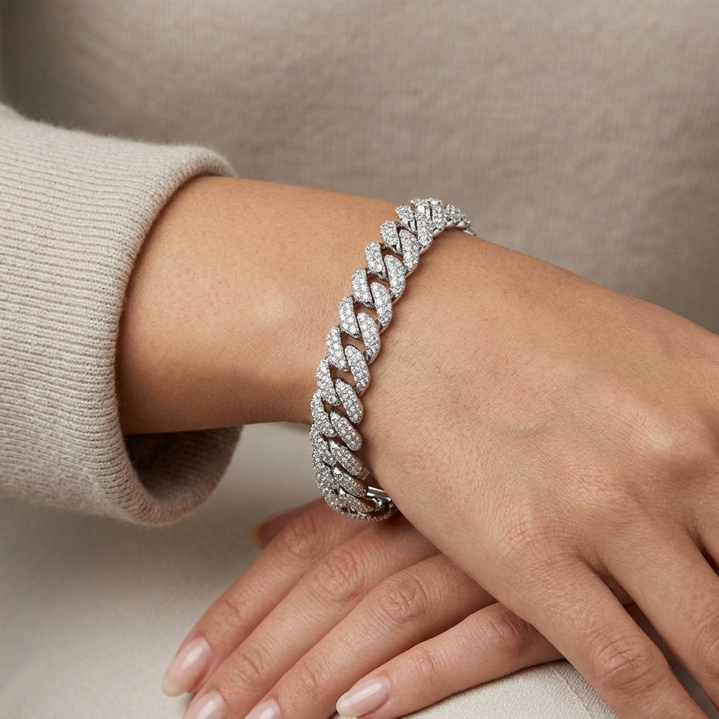 Big Daddy 9MM Diamond Curb Silver Iced Out Bracelet