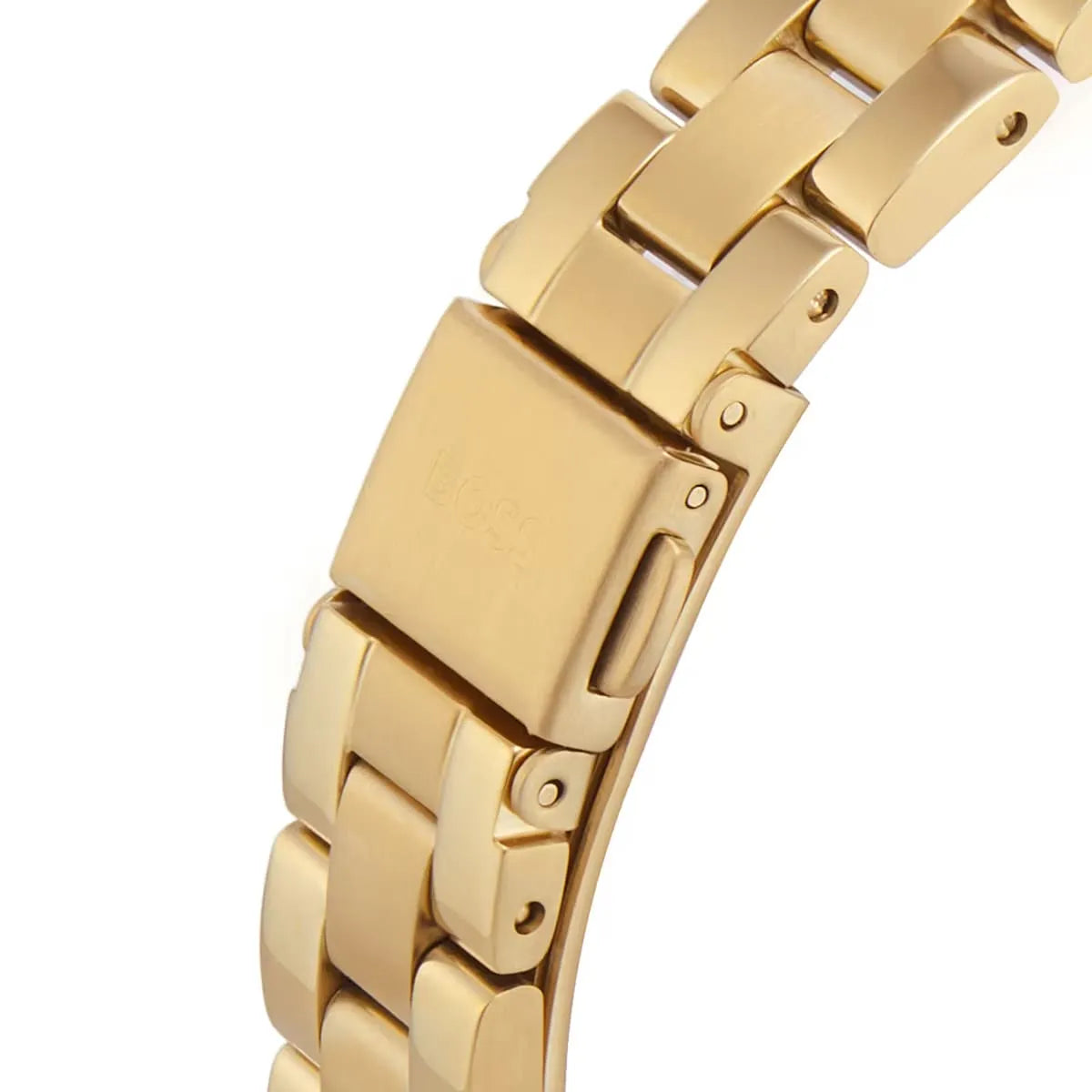 BOSS watch gold stainless steel bracelet links with fold-over clasp detail